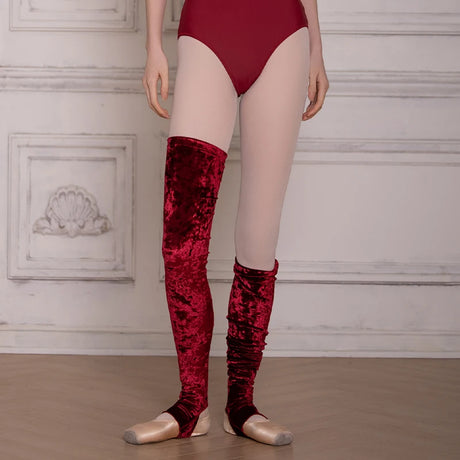 Long Red Velvet Warm Leggings Dance Leg Warmers Ballet Warm Up Socks