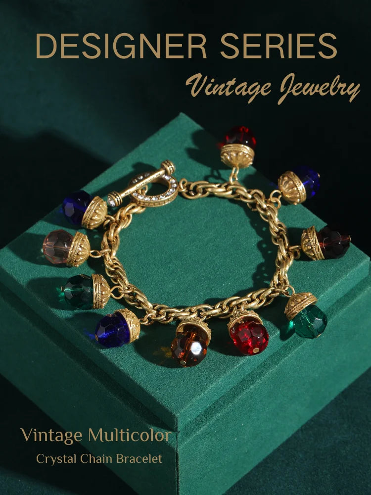 The Alchemist's Charms Multicolour Crystal Chain Bracelet 18K Gold Plated Adjustable