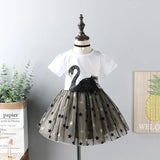 Swan T-Shirt+Sequin Skirts 2Pcs Baby Girls Clothing Sets Cotton Outfits