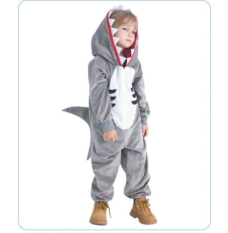 Boys and Girls Grey Shark Kids Outfits Book Week Costume Onsie Hoodie Halloween Fancy Dress Up Play Suit