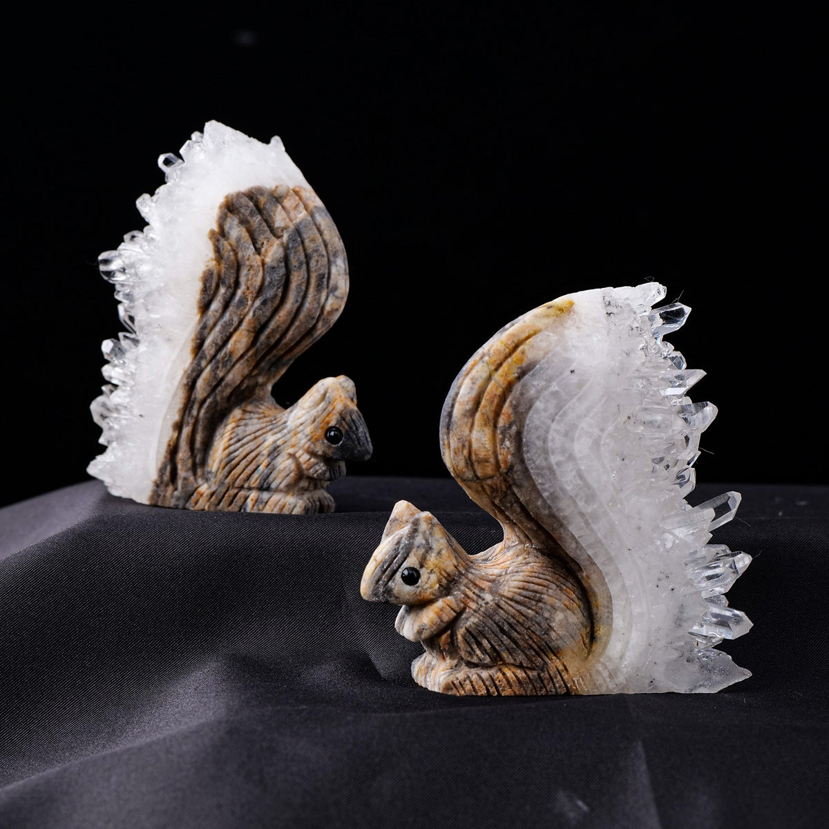 Squirrel Figurine Crystal Stone Clear Quartz Cluster