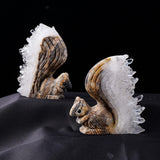 Squirrel Figurine Crystal Stone Clear Quartz Cluster