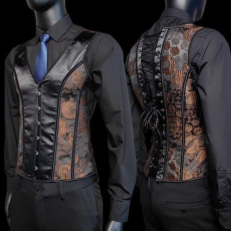 Vintage Circus Men's Boned Waistcoat Corset Vest Lace Up Burlesque Performance Stage Costume