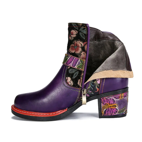 Violet's Floral Boots Genuine Leather Hand-painted Short Boots