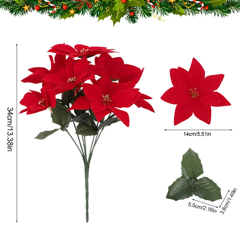 Artificial Christmas Red Poinsettia Flower Bouquets