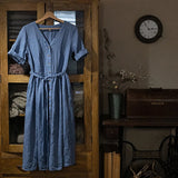 Roslyn's Cotton Linen Summer Dress Short Sleeve Button Up With Pockets And Belt