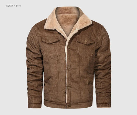 Woodsman Winter Corduroy Jackets Thick Warm Faux Fur Collar Bomber Coat