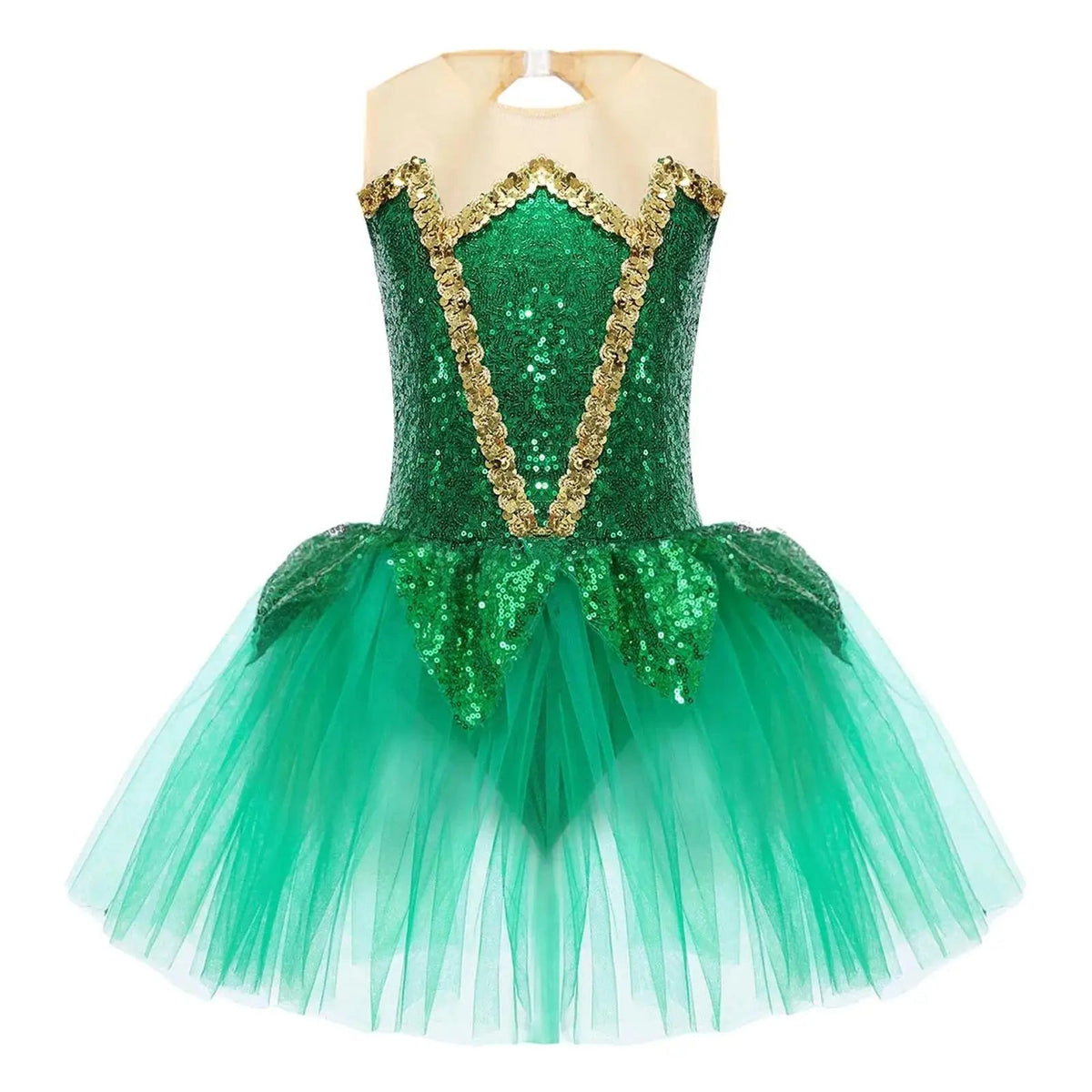 Royal Elf Green Sequins Girls Ballet Dance Dress Tutu Gymnastics Leotard Figure Skating Dance Performance Costume