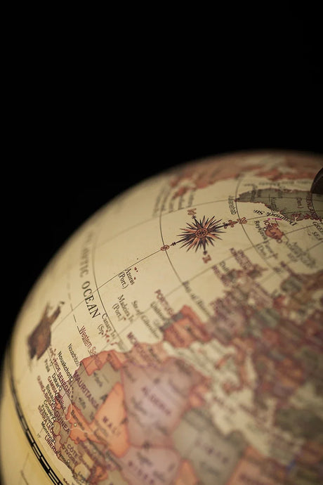 World Globe Earth Map Retro Wooden Base Desk Decor