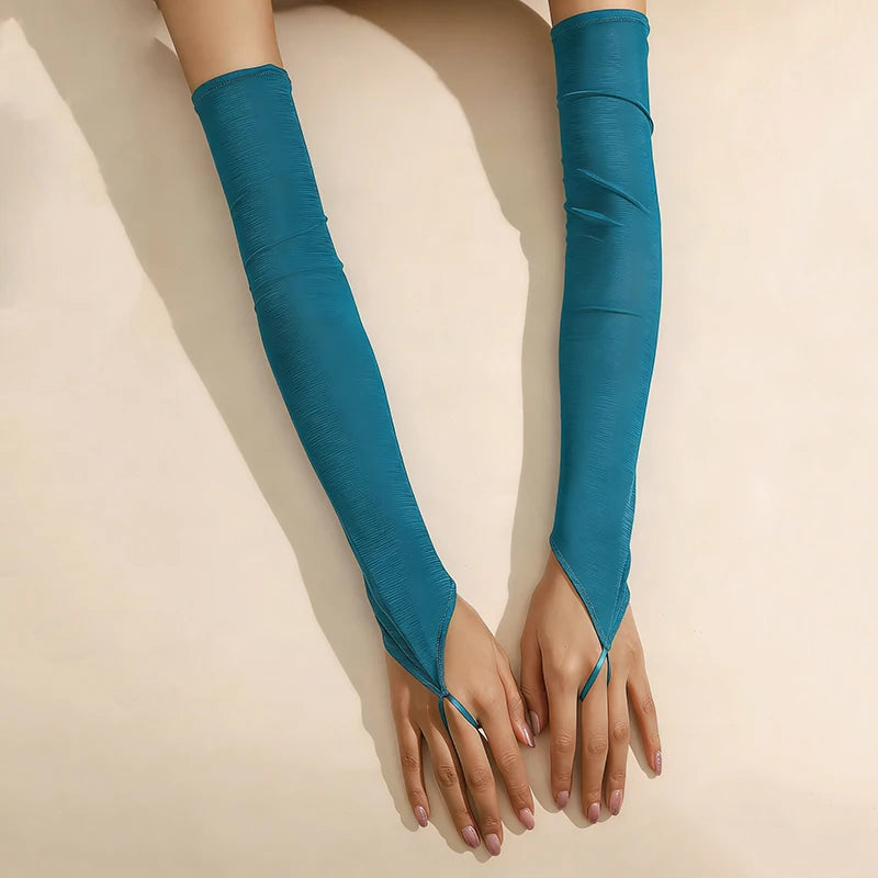 16 Colours Sheer Mesh 48cm Long Hook Finger Gloves Stretchy Sun Protection Cosplay Dance Wear