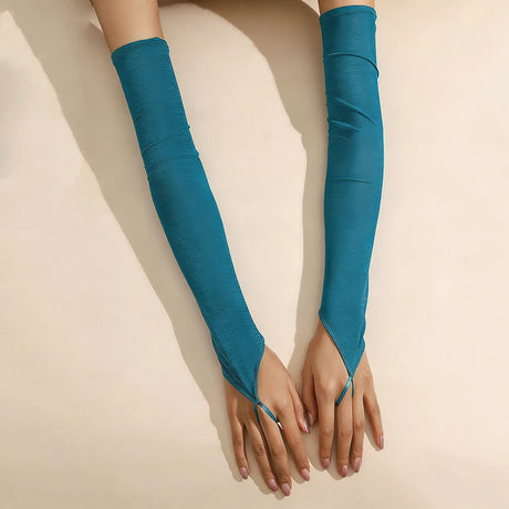 16 Colours Sheer Mesh 48cm Long Hook Finger Gloves Stretchy Sun Protection Cosplay Dance Wear