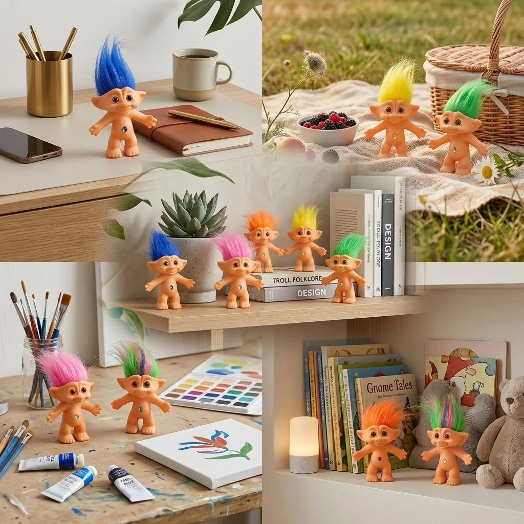 Vintage 6pcs Troll Doll Set With Gem Belly Mini Pvc Classic Dolls Retro Toy For Collection & Kids' Gift