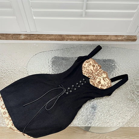 French Wench Black Lace-up Lace Mini Dress
