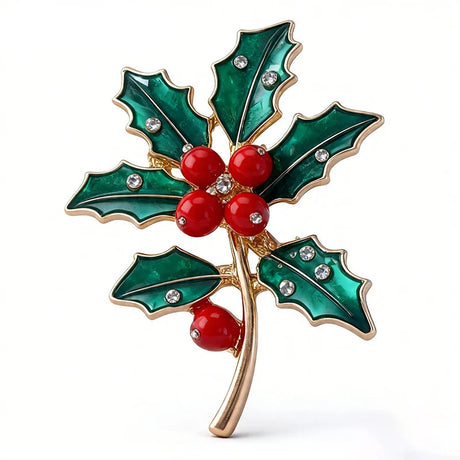 Holly December Birthday Flower Brooches Enamel Winter Brooch Pins Gifts