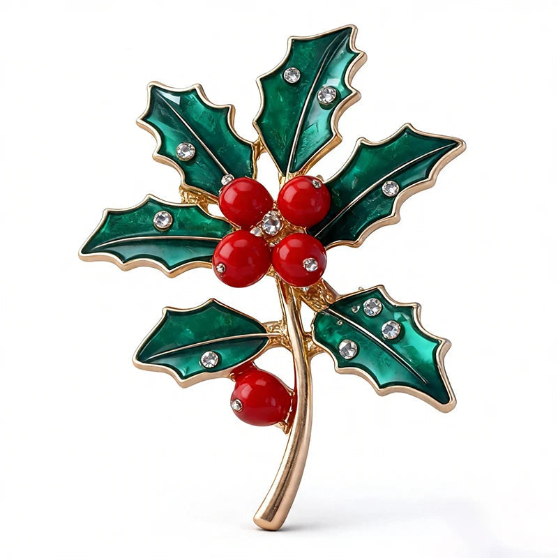 Holly December Birthday Flower Brooches Enamel Winter Brooch Pins Gifts