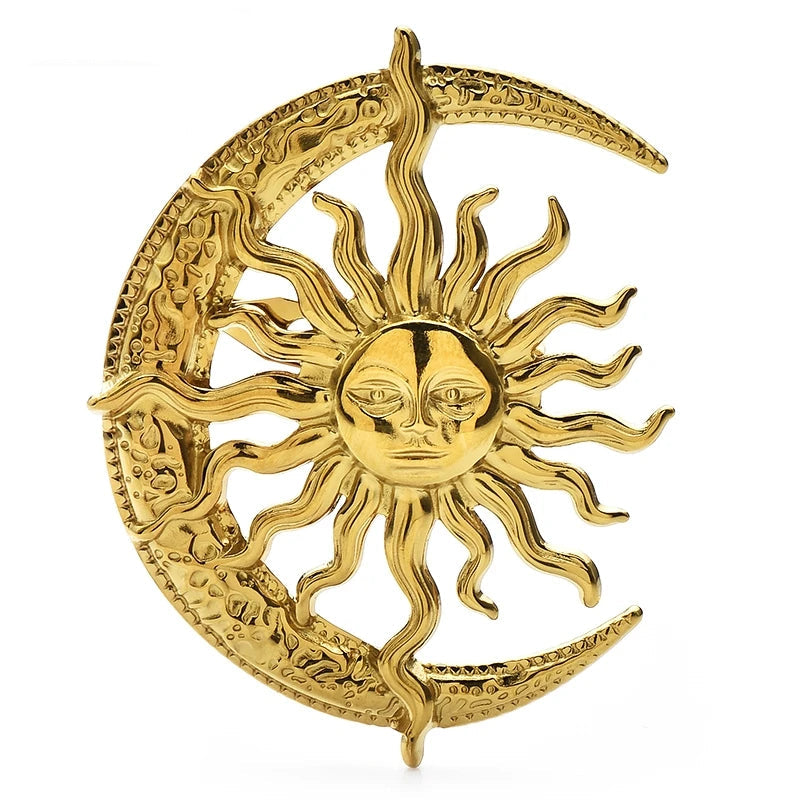 Celestial Sun and Moon Brooch