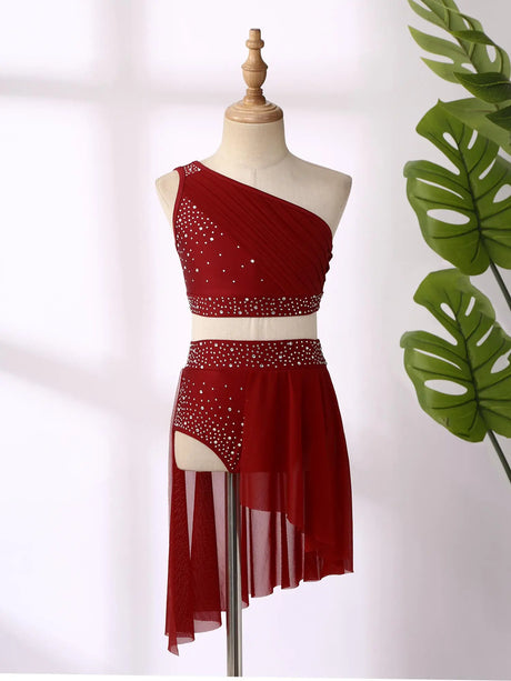 Girls Dance One Shoulder Crop Top Wrap Tutu Skirt Set