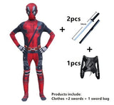 Deadpool Costume Kids Superhero Child Cosplay Halloween Costume Swords Kids Jumpsuit