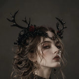 Handmade Black Antler Crown Gothic Woodland Headpiece Halloween Costume