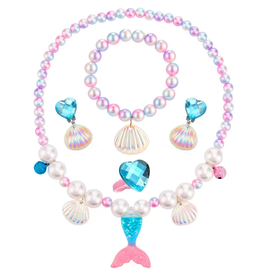 Mermaid Accessories Gloves Wand Crown Jewellery Set Wig Necklace Braid Cosplay Halloween Birthday Party
