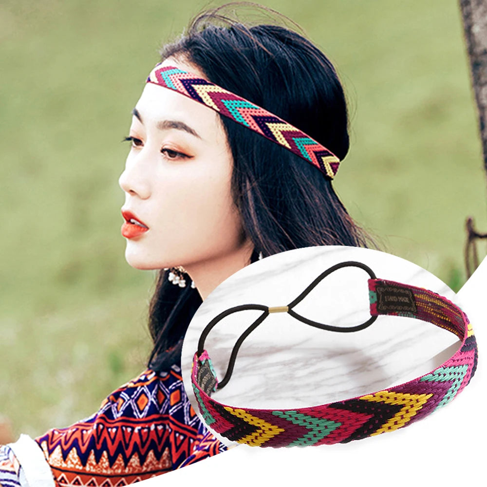 Boho Colourful Braided Headbands Vintage Non Slip Elastic Hairband Hair Accessories