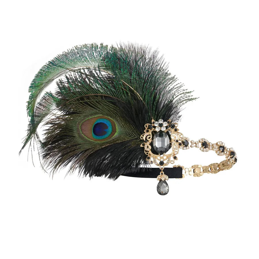 1920s Flapper Peacock Feather Headband Roaring 20s Great Gatsby Hair Accessories