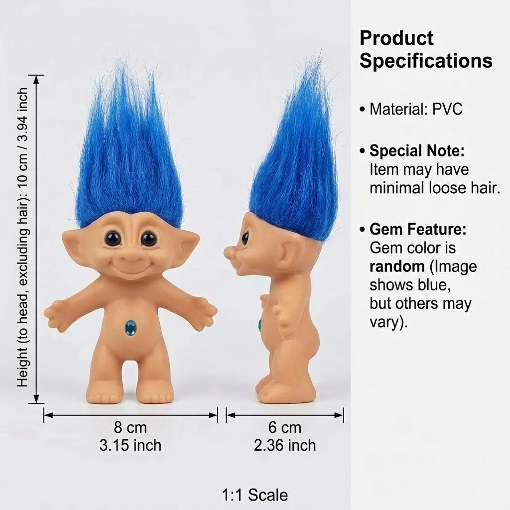 Vintage 6pcs Troll Doll Set With Gem Belly Mini Pvc Classic Dolls Retro Toy For Collection & Kids' Gift