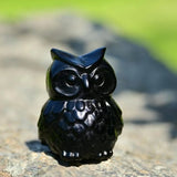 Natural Obsidian Owl Figurine Hand-Carved Stone Statue Decor Ornament Gift Idea
