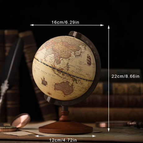 World Globe Earth Map Retro Wooden Base Desk Decor