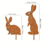 Rustic Metal Rabbit Garden Stake Rusty Bunny Silhouette