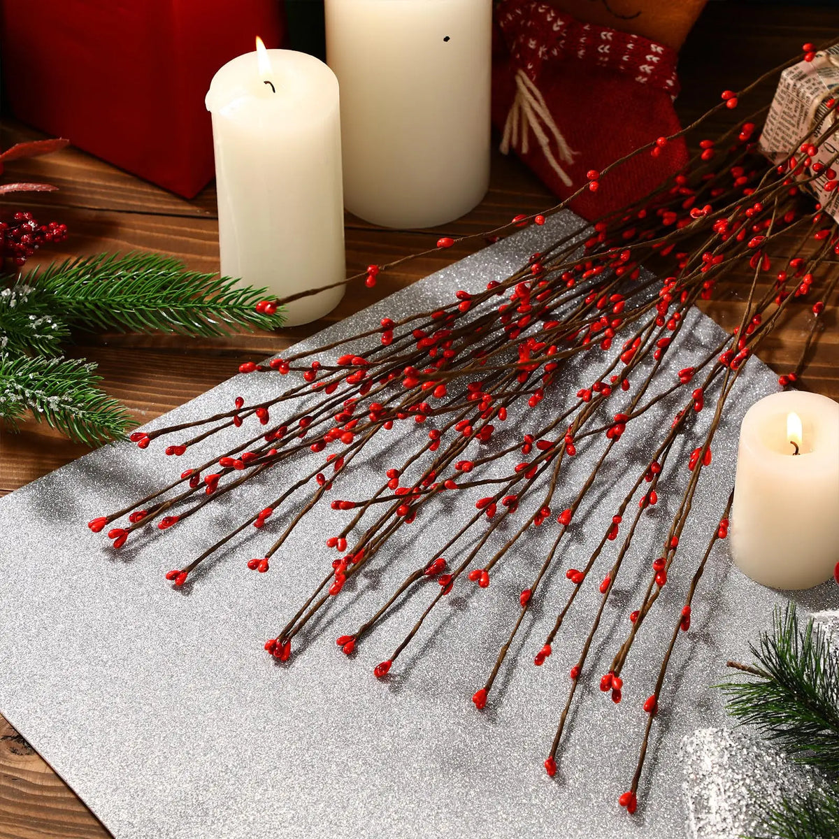 30PCS Artificial Red Pip Berry Picks 65cm Stems DIY Wreath Garland Christmas Decorations