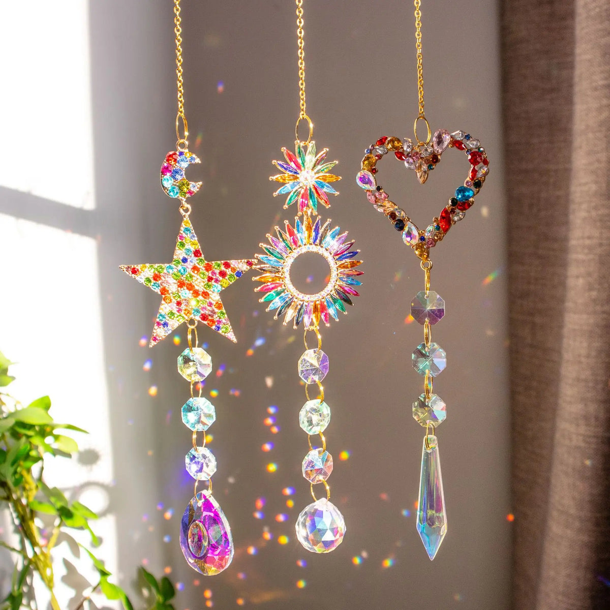 Star, Sun, Heart Crystal Sun Catchers Hanging Rainbow Prisms