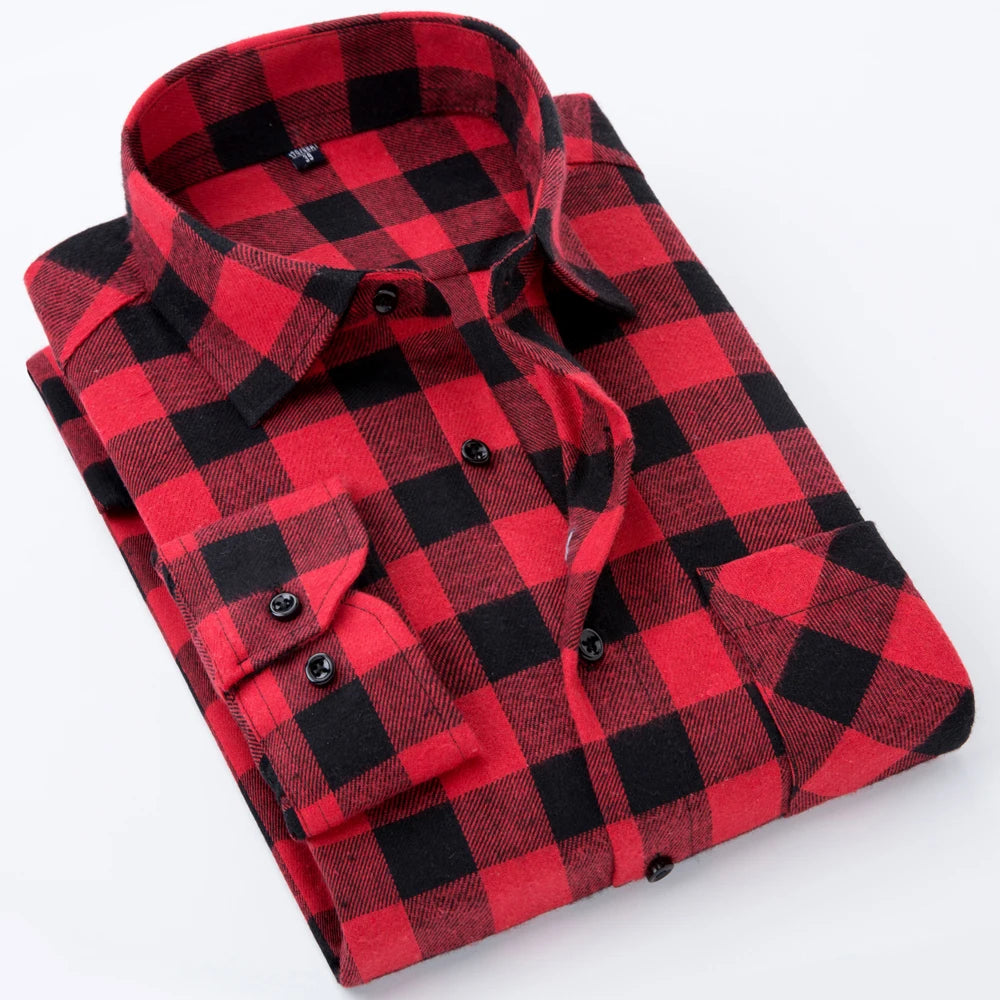 Woodsman Slim-fit Brushed Flannel Plaid Shirts 13 Colours