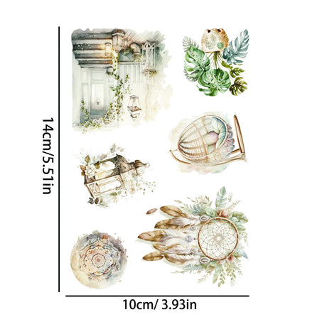 48 pieces PET and Art Paper Waterproof Transparent Boho Stickers for DIY Crafts,Scrapbooking Junk Journals