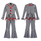 Kids Girls Halloween Harlequin Circus Clown Cosplay Costume Pom Poms Checkerboard Jumpsuit