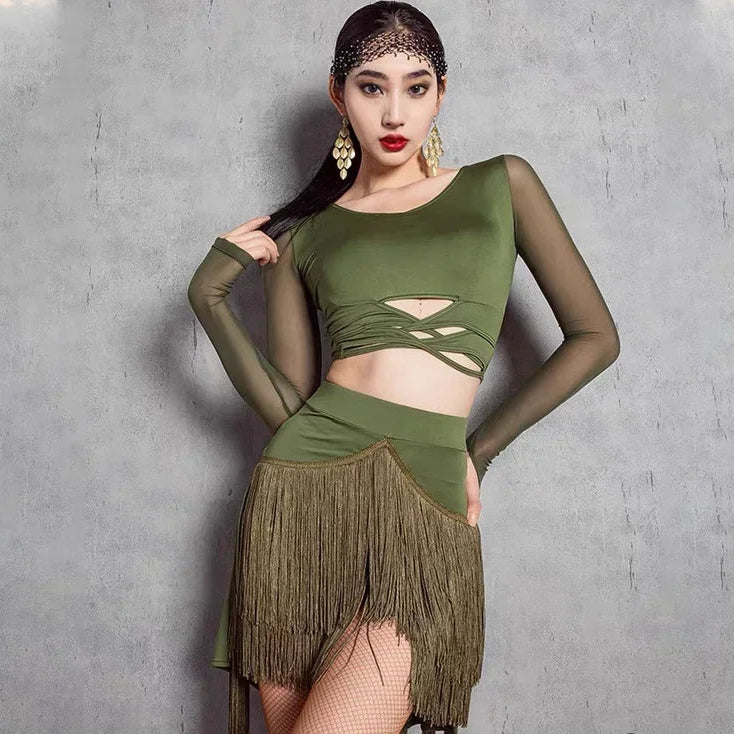 Fringe Latin Dance Skirt Top Samba Tango Salsa Latin Practice/Competition Tassel Stage Costume