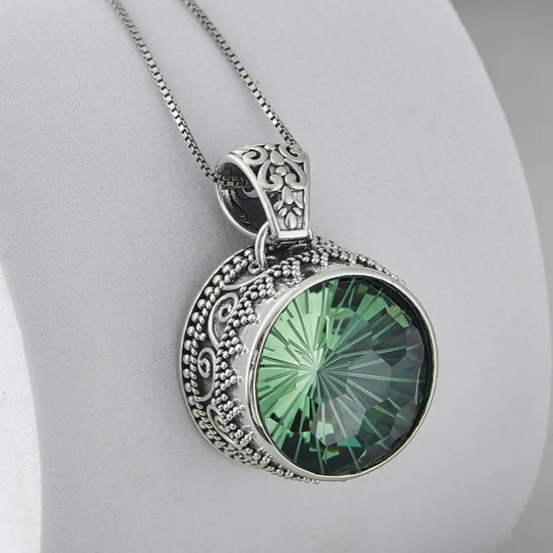 The Abyss Portal Key S925 Sterling Silver Pendants Tangent Plane Green Crystal