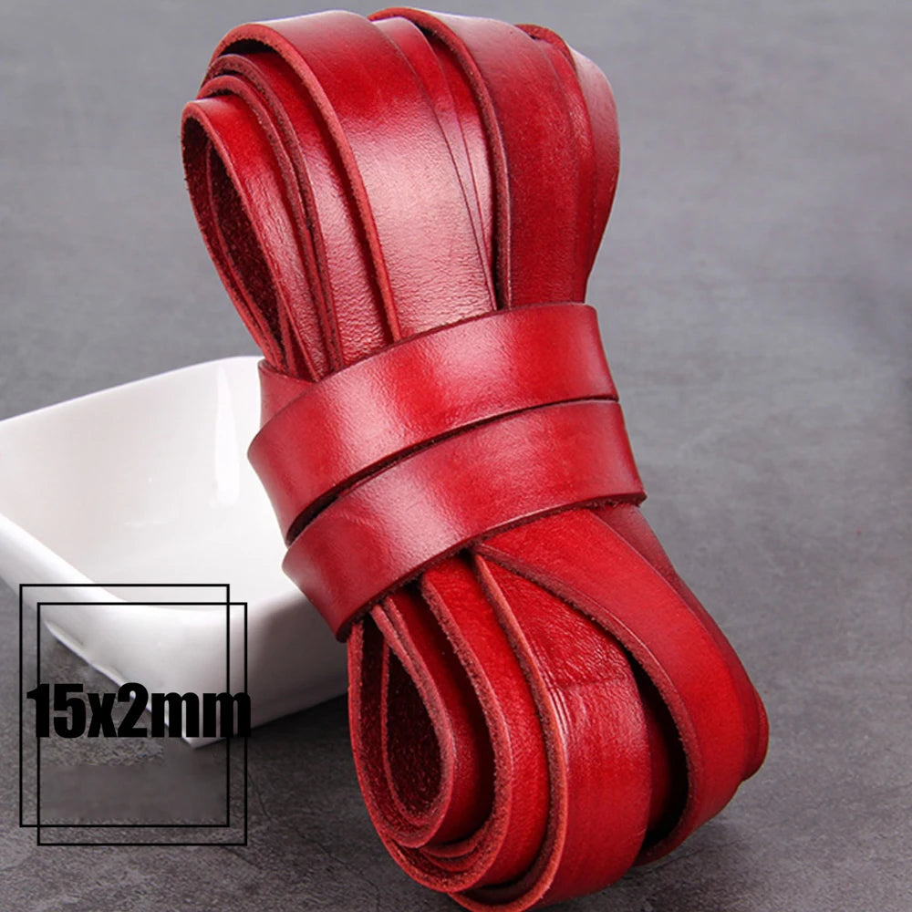 1/2/3/4/5/6/8mm 2 meter Red Coffee Genuine Leather Cord Flat/Round Rope DIY Jewellery Making