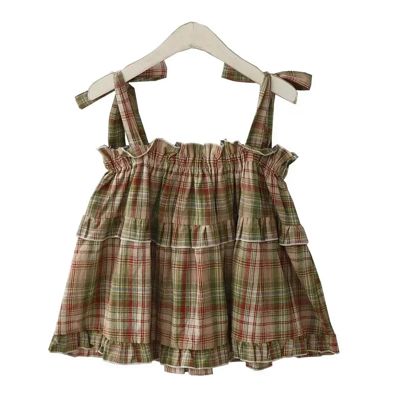 Mushroom Green Plaid Ruffle Top Y2k Goblincore