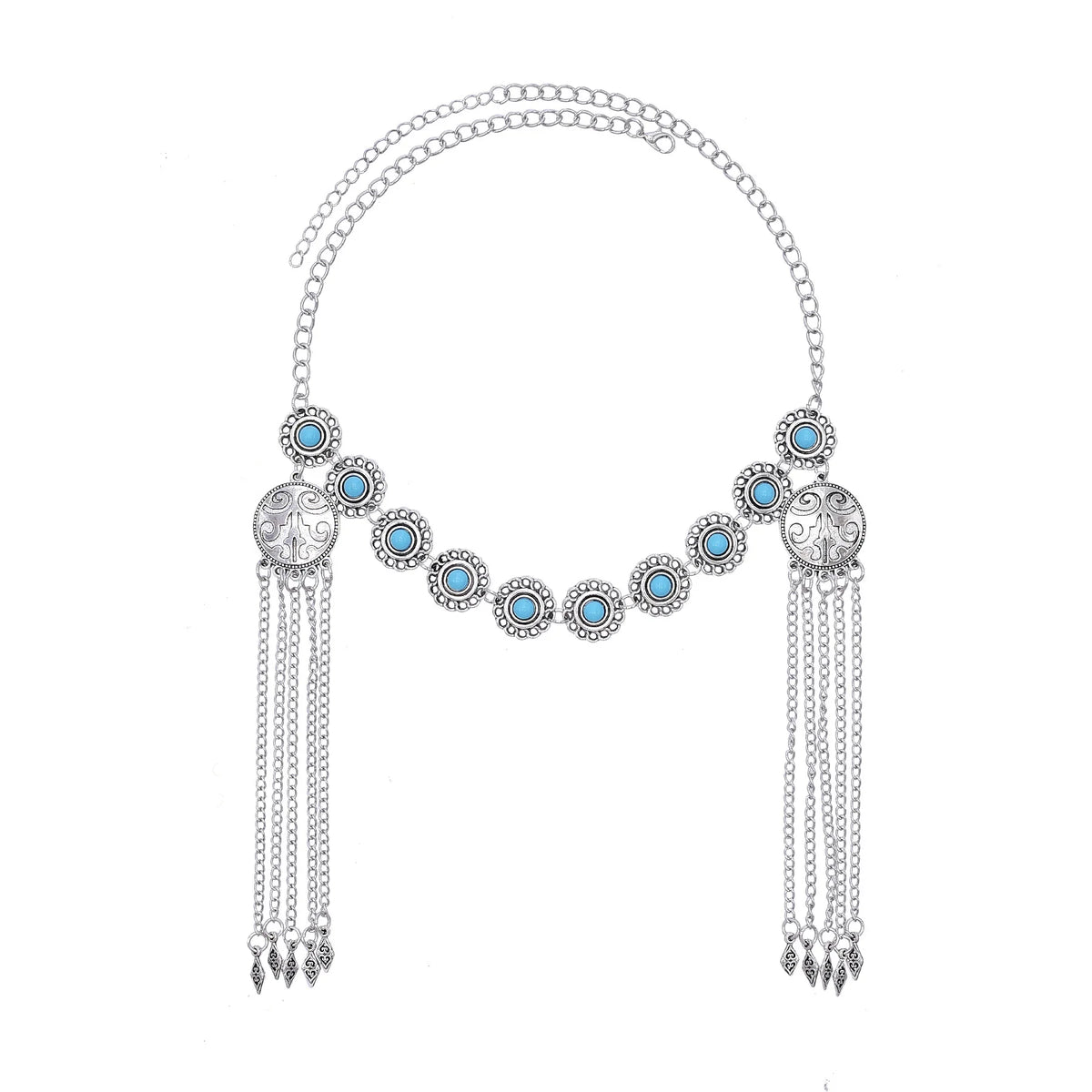 Kazakh Forehead Chain Silver Tassel Headband