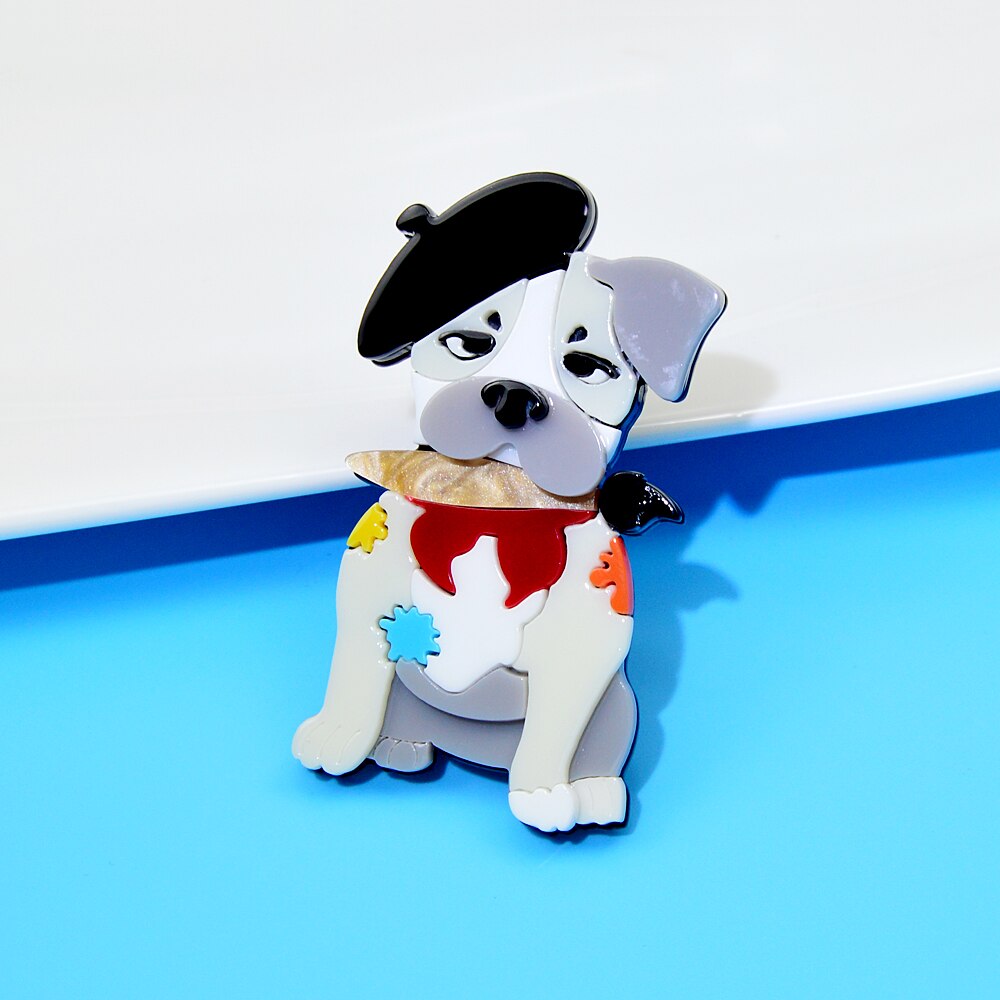 French Artist Bulldog Acrylic Brooch