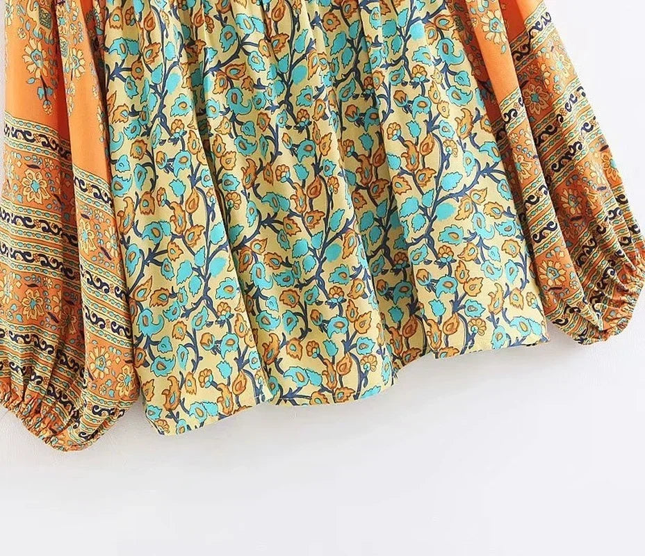 Sayra's Boho Sunshine Yellow Floral Print Long Sleeve Blouse Shirt