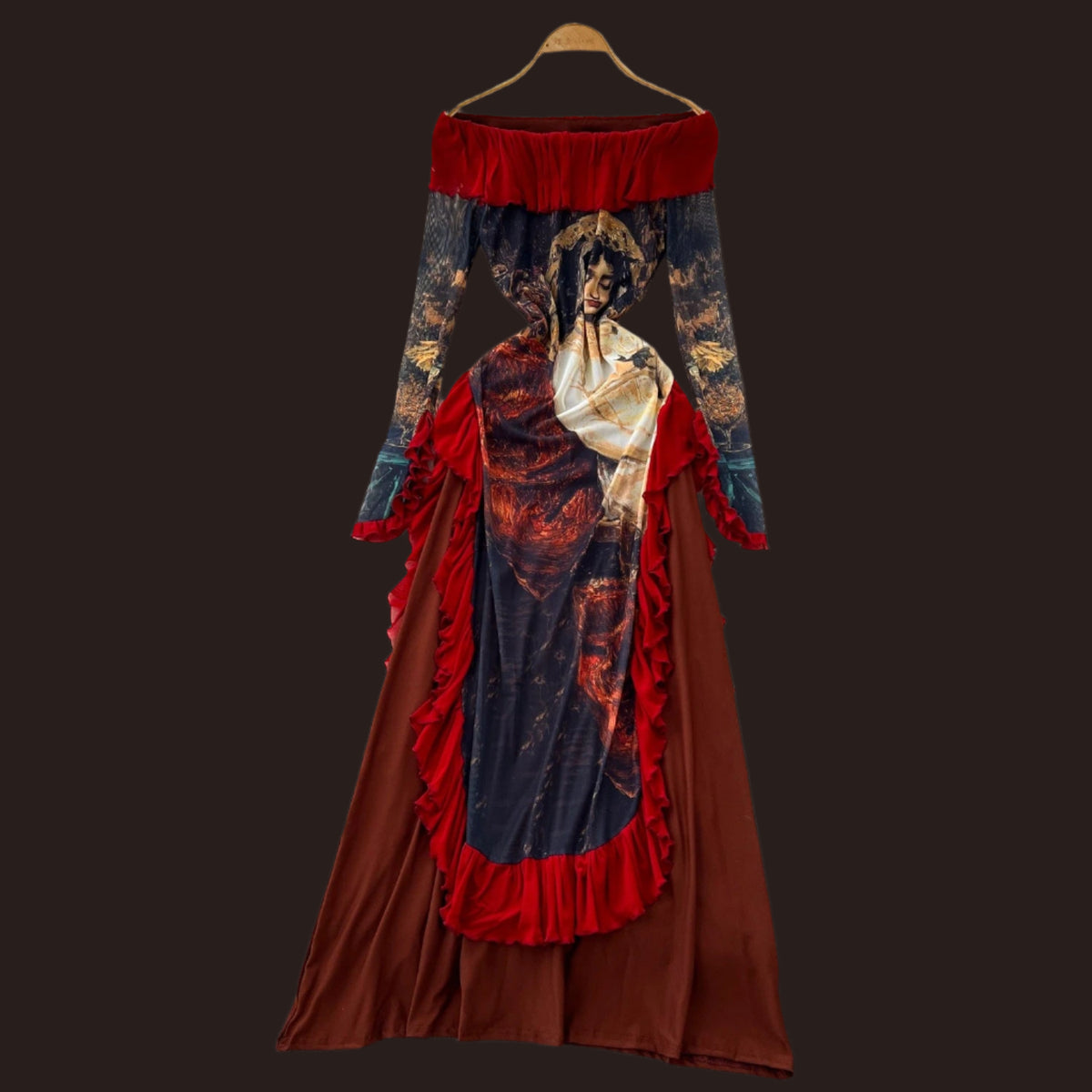 Madelegna's French Renaissance Oil Painting Long Sleeve Dress