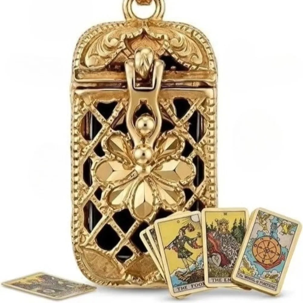 Cage Pendant Necklace with 22 Major Arcana Mini Tarot Cards