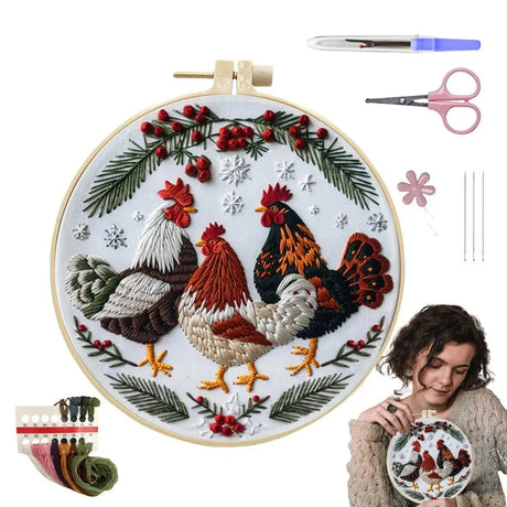 Christmas Roosters DIY Embroidery Kit