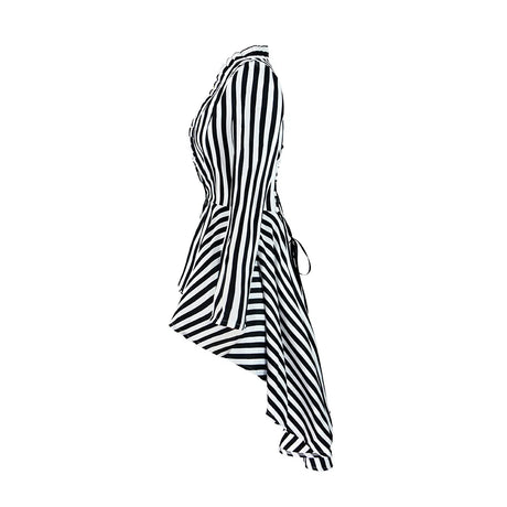 Womens Circus Ringmaster Lion Tamer Cosplay Costume Steampunk Victorian Irregular BW Stripes Coat