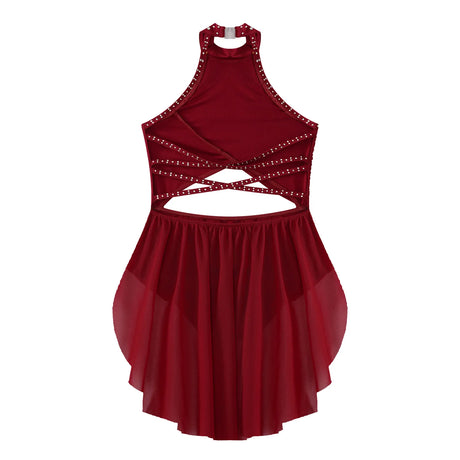 Girls Dance Performance Rhinestone Fringed Dress Figure Ice Skating Dancewear