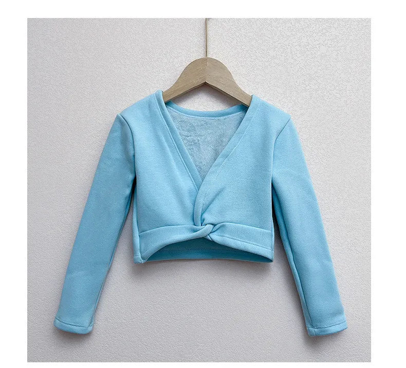 Plush Girls Ballet Wrap Tops Long Sleeve Dance Warm Up Sweater