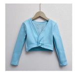 Plush Girls Ballet Wrap Tops Long Sleeve Dance Warm Up Sweater