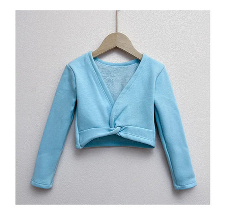 Plush Girls Ballet Wrap Tops Long Sleeve Dance Warm Up Sweater